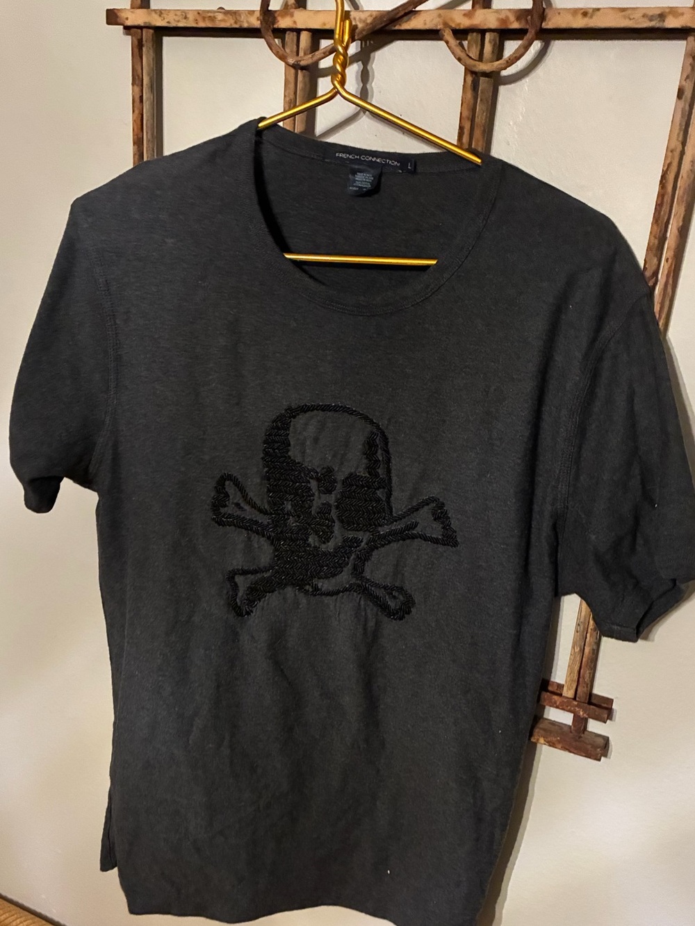 French Connection Black Beaded Skull Tee